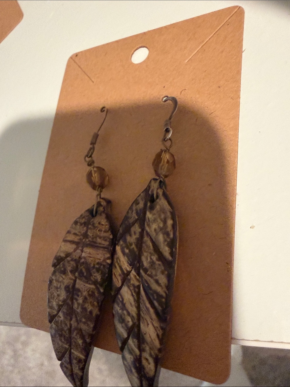 Handcrafted Brown Leaf Dangle Earrings - Women Jewelry - Picture 3 of 4